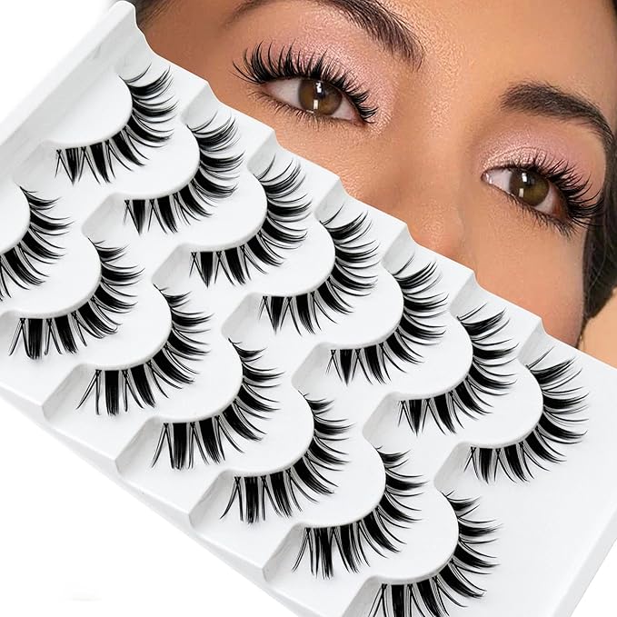 False Eyelashes Manga Lashes Anime Strip Fake Eyelashes YASNAI Fairy Spiky 7 Pairs Faux Mink Lashes Cosplay 8-14mm Wispy Natural Look Thick Fake Eye Lashes Soft Lashes