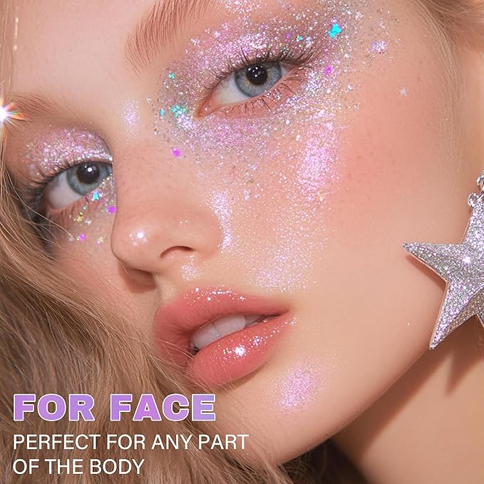 Roll-on Face Body Glitter Gel for Women, 1.69oz Large Capacity Holographic Color Changing Glitter Gel Shimmer Makeup for Singer Concert Festival Rave Accessories, #2 Sparkling Pink