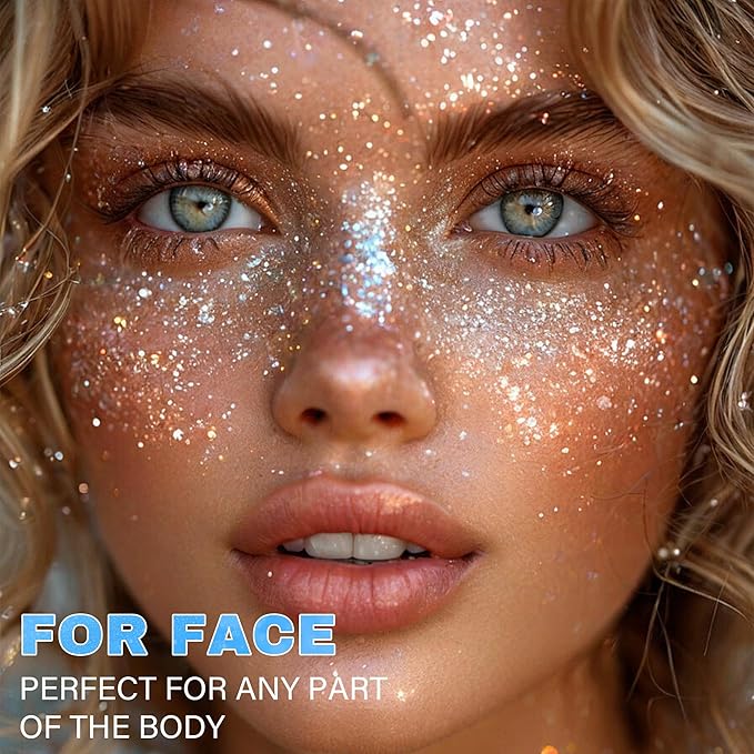 Roll-on Face Body Glitter Gel for Women, 1.69oz Large Capacity Holographic Color Changing Glitter Gel Shimmer Makeup for Singer Concert Festival Rave Accessories, #3 Dazzle