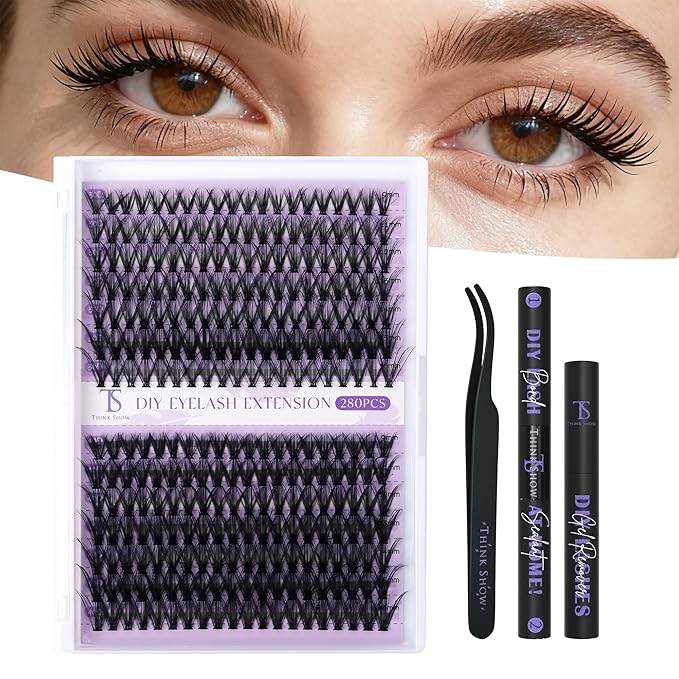 THINK SHOW 280PCS Lash Clusters Kit-30D & 40D Volume Lashes Clusters, 9-16mm Natural and Wispy Lash Clusters Kit, Easy Apply at Home, Reusable & Cruelty Free Cluster Eyelash Extensions