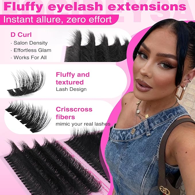 Focipeysa Full Volume Lash Extension Kit 70D 80D 90D Thick Lash Extension Kit 10-18mm Wispy Lash Clusters Individual Lashes Kit with Lash Bond and Seal for DIY Lash Extension at Home