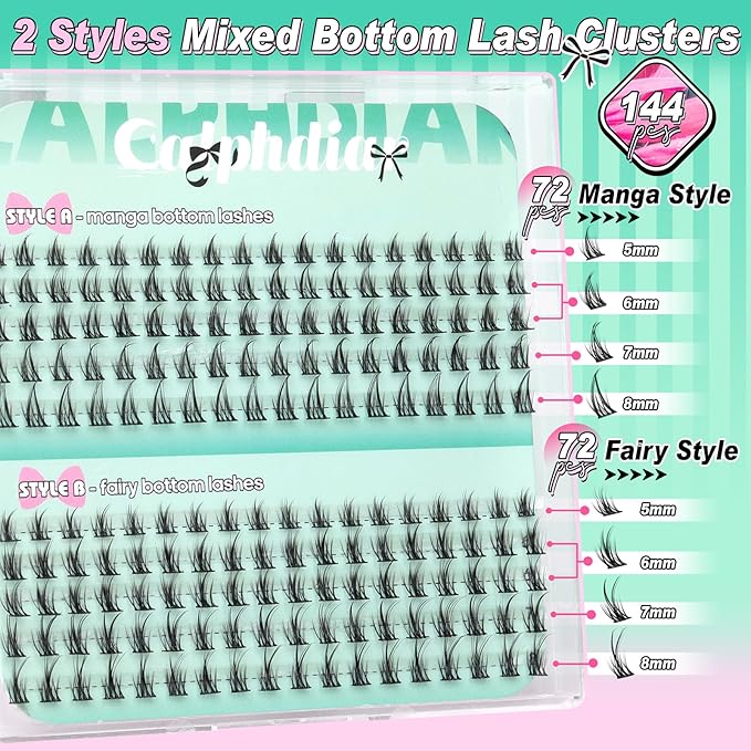 Bottom Lashes Manga Fairy Bottom Lash Clusters DIY Eyelash Extension 5-8mm Bottom Eyelashes Individual 2 Styles Natural Lower Lashes Clusters for Bottom Lash Extensions by calphdiar