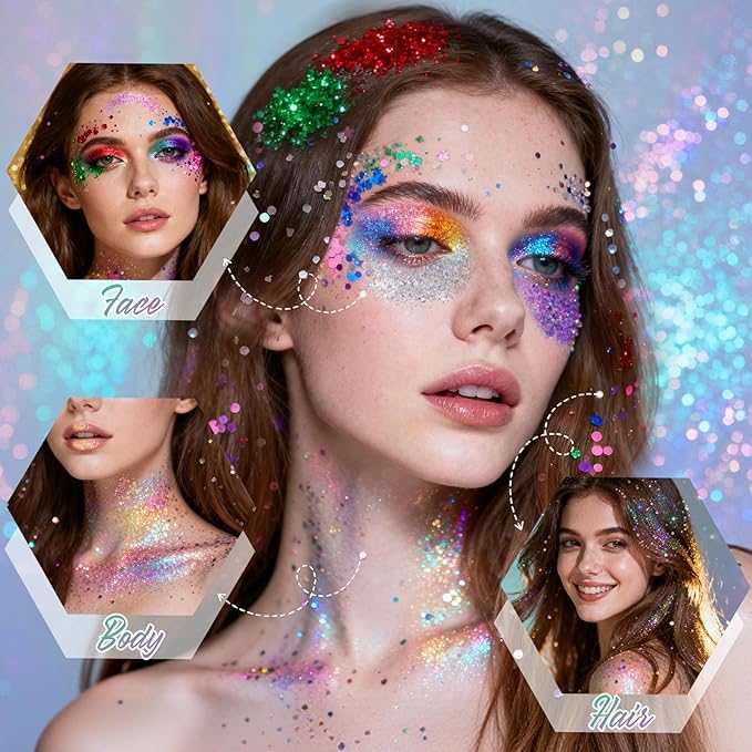 Carnival Body Glitter Stick, Face Glitter for Women and Girls, Festival Accessories Hair Tinsel Stick for Mardi Gras Party Makeup Concert Outfits, Stage Performance Cosplay Celebration Events
