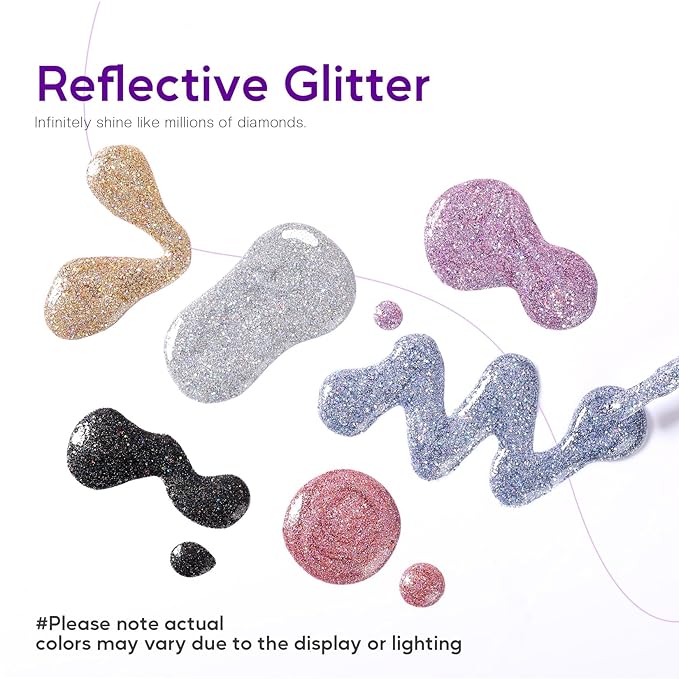 Morovan Glitter Nail Polish Set: Quick Dry Nail Polish Kit Sparkle Gold Silver Black Sparkly Fingernail Bulk Flash Diamond Regular Manicure Gifts for Women