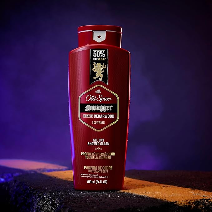 Old Spice Refreshing Body Wash for Men, 3X Defense, 24/7 Shower Fresh with Long Lasting Scent, Red Collection, Swagger with Cedarwood Scent, 24 oz (Pack of 4)