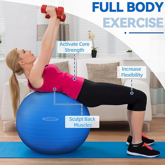 Fitvids Anti-Burst and Slip Resistant Exercise Yoga Fitness Birthing Ball with Quick Pump, 2,000-Pound Capacity, Multiple Colors and Sizes