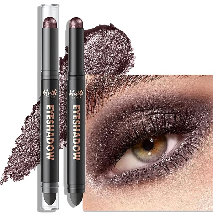 Dual-Ended Smoke Plum Eyeshadow Stick - Long-Lasting Shimmer Cream Eye Shadow Stick Crease-Proof Metallic Eyeshadow Pencil, Multi-Use Eye Highlighter Makeup with Built-in Smudger, 04