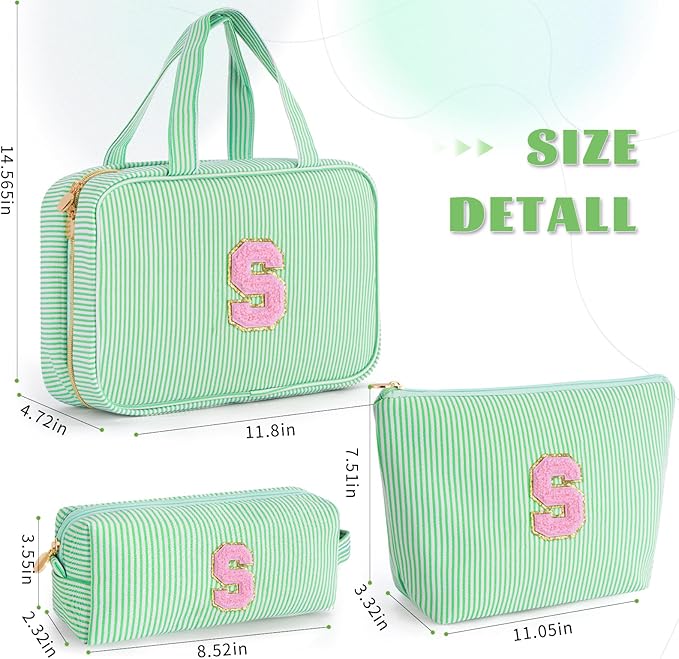 Fystdtote Cute Toiletry Bag Makeup Bag for Women & Girls - Cosmetic Bag | Initial Make Up Bag | Personalized Gift for Women/Her | Bridal Shower & Mother's Day Gift - Green S