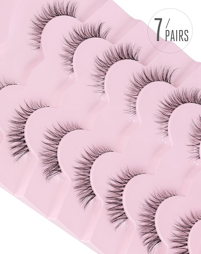 Onlyall Short Natural Eyelashes Natural Fake Lashes Clear Band Lashes False Eyelashes Wispy Lashes Natural Eyelashes 12mm Lashes H24
