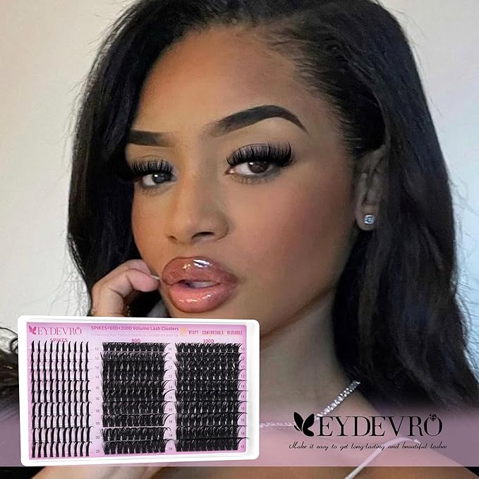 EYDEVRO Lash Clusters with Spikes Wispy Eyelash Clusters 12-20mm Spikes Lash Clusters 10-18mm 80D 100D Volume D Curl Cluster Eyelash Extensions Spiky Cluster Lashes Reusable DIY Lash Extensions