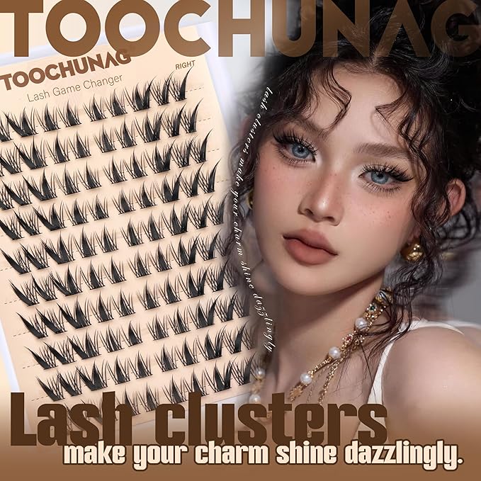 Cat Eye Lash Clusters Manga Eyelash Clusters Left&Right Lash Extensions 100pcs DIY Cluster Eyelash Extensions C Curly Wispy Individual Cluster Lashes with Thin Band by TOOCHUNAG