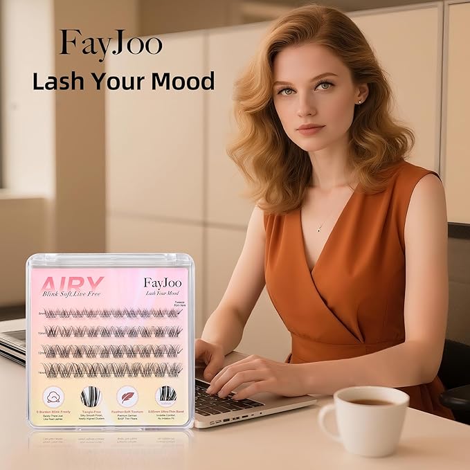 Natural Lash Clusters with 0.05mm Thin Invisible Band, Soft Wispy C Curl, Most-Used Sizes 8-14mm for Daily Wear, Travel Compact Pack, Budget-Friendly for Beginner, FayJoo AIRY 11 Lite