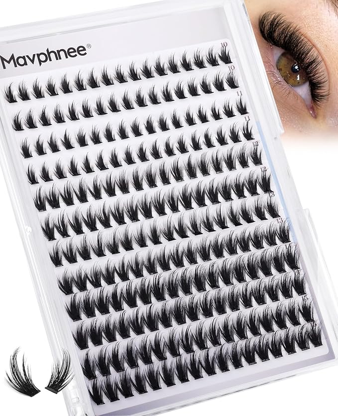 Natural Hybrid Lash Clusters 10-15MM Cluster Lashes Fluffy Eyelash Extensions Wispy Faux Mink Lashes Clusters Soft Individual Lashes 204Pcs Eyelash Clusters D Curve DIY Lashes Clusters