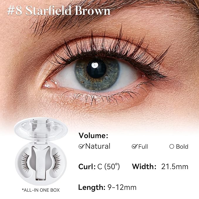 WOSADO Soft Magnetic Eyelashes [No.08 Starfield Brown] 21.5mm with Applicator Kit, Reusable Glue-free Wispy Magnetic Lashes, Cruelty-free False Lashes, Waterproof, Lightweight, Suit for Heavy Makeup