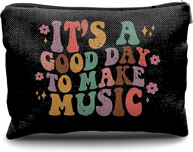 Nogrit Music Lover Makeup Cosmetic Bag,It's a Good Day to Make Music Groovy Colorful Makeup Travel Toiletry Bag,Gifts for Music Lovers Musicians Singers