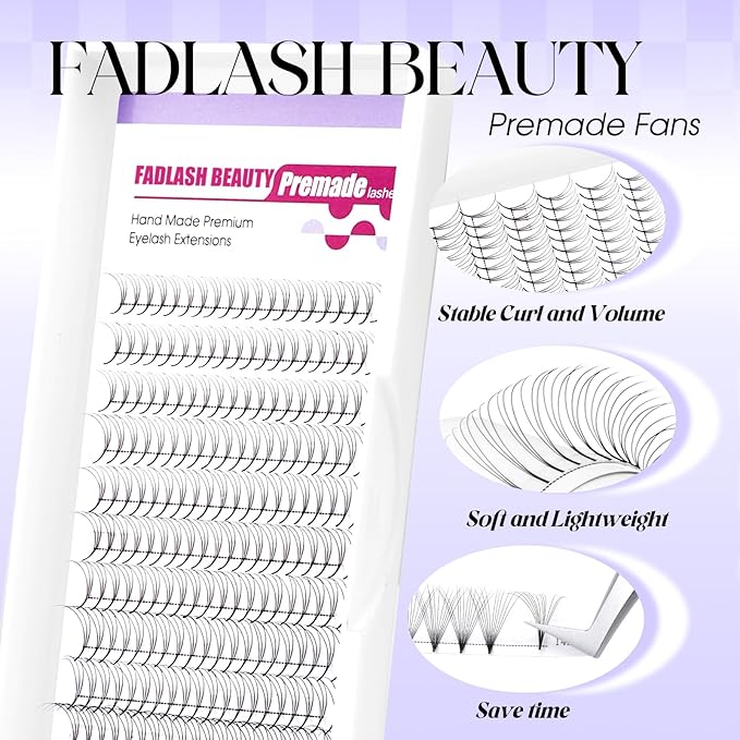 Eyelash Extension 0.1C Curl Premade Fans Eyelash Extensions 3D Fluffy Lashes Soft Lash Extensions 8-14mm for Professional Salon Use(0.1C-8-14mm)