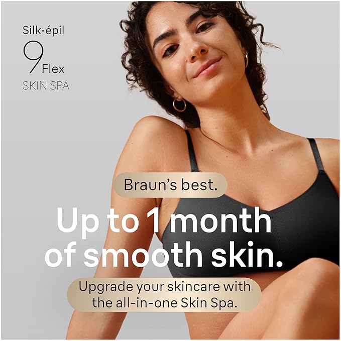 Braun Epilator Silk-épil 9 Flex SkinSpa, Hair Removal Device, 360 Flex and Pivoting Head, Wet and Dry, Includes Shaver Head, Trimmer Comb, Massage Pad, Exfoliation Brush and BodyTrimmer, SES9-481 3D