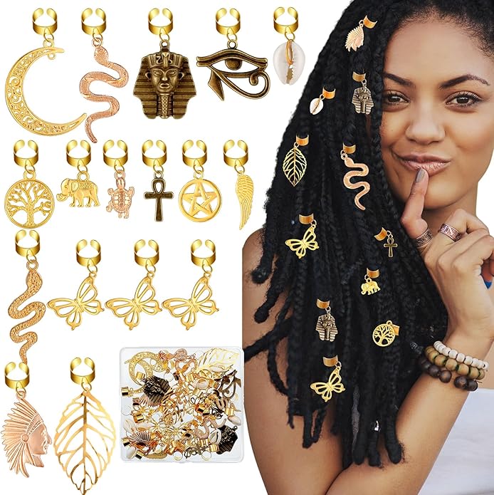 40 Pcs Hair Clips for Braids Locs Hair Jewelry Braids Hair Clips Gold Hair Accessories for Braids Hair Beads African Style Butterfly DIY Hair Jewelry Pendant Hair Charms Decoration for Braiding