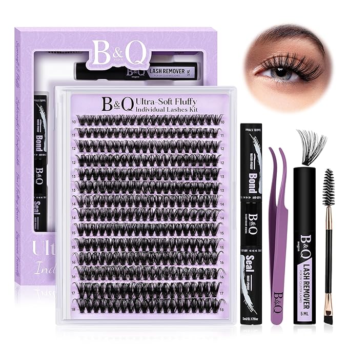 B&Qaugen Lash Extension Kit for Beginners 70D Eyelash Extension Kit DIY Lash Extension Kit Ultra - Soft Volume Lash Cluster Kit 10-18mm D Curl Lash Kit Individual Lashes Kit(kit-70D-10-18MM)