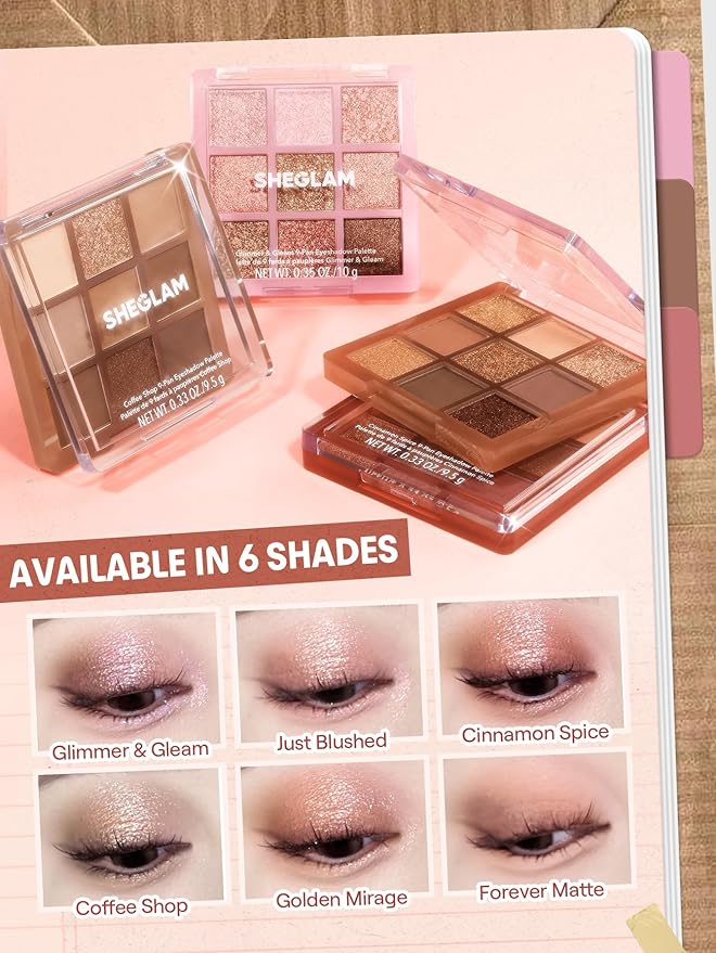 SHEGLAM Eyeshadow Palette 9-Color Ultra-pigmented Shimmer & Matte Shades, Vegan & Cruelty-free-Just Blushed