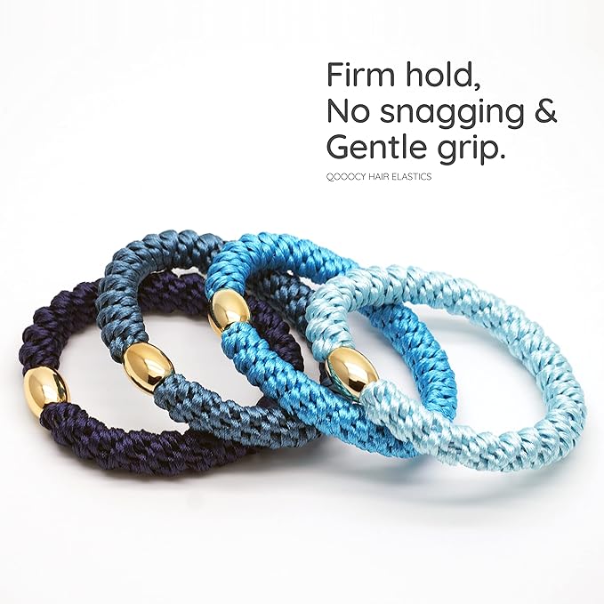 Hair Tie Bracelets for Women and Girls - Ponytail Holders for Thick Hair, Superior Strong Stretchy Braided Ties, No Slip Damage Crease Bands - 12Pcs, Blue