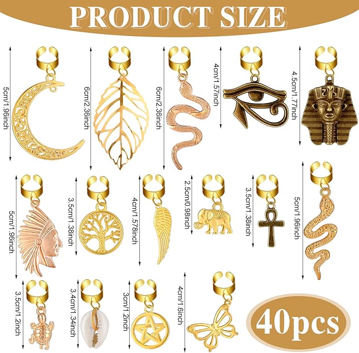 40 Pcs Hair Clips for Braids Locs Hair Jewelry Braids Hair Clips Gold Hair Accessories for Braids Hair Beads African Style Butterfly DIY Hair Jewelry Pendant Hair Charms Decoration for Braiding