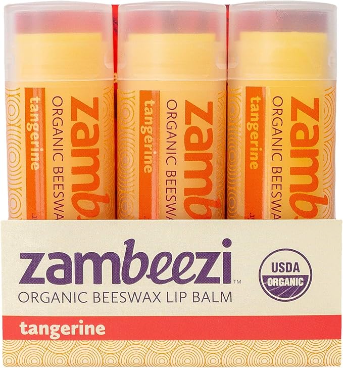 ZAMBEEZI Organic, Fair Trade Beeswax Lip Balm - Tangerine 3 Pack - Ethically Sourced