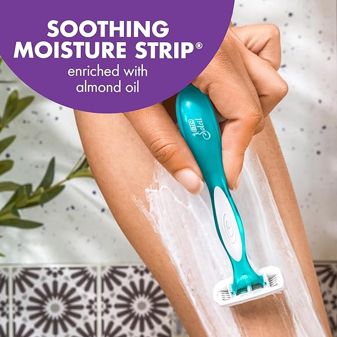 BIC Soleil 4 Escape Scented Women's Disposable Razors With 4 Blades, Comfortable Shave, Lavender & Eucalyptus Scented Handle Shaving Razors for Women, 4 Count