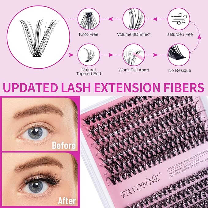 DIY Eyelash Extensions Kit - 280 Pcs Individual 30D & 40D Lashes (9-16mm) with Glue, Bond & Seal, Tweezers - Professional, Natural Look, Easy to Apply at Home