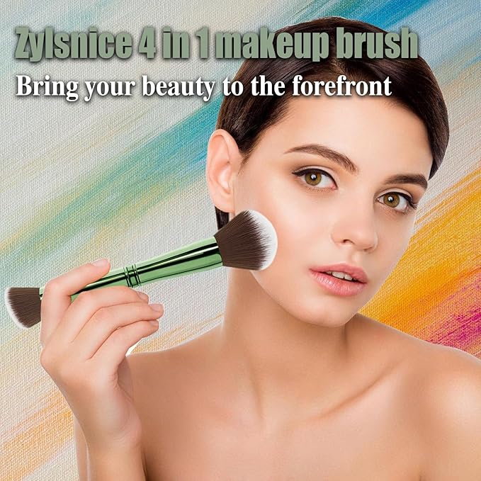 Zylsnice 4 in 1 Makeup Brush, Travel Makeup Brush Set with Case, Mini Makeup Brushes, Powder Foundation Brush, Concealer Brush, Eyeshadow Brush, Dual Ended Makeup Brush for Liquid,Cream, Powder