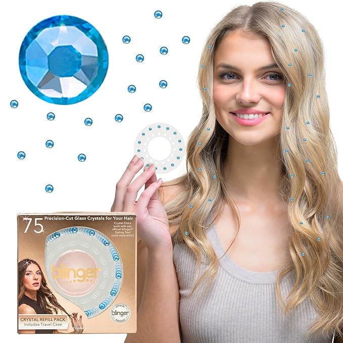 blinger® Shimmer Crystal Refill Pack – as seen on Shark Tank | 5 Discs – 75 Precision-Cut Glass Crystals | Hair-Safe Accessories | Styling Tool Not Included| Light Sapphire 4 mm