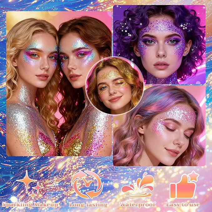 Face Body Glitter Stick,Holographic Sparkle Waterproof Hair Glitter Stick for Kids and Women for Party Singer Concert Rave Festival.(Purple)
