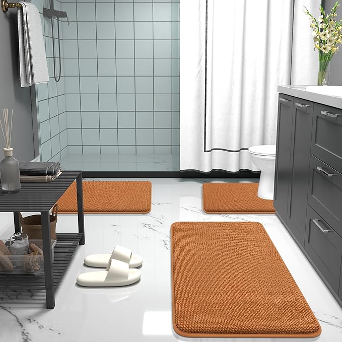 OLANLY Thick Memory Foam Bath Mat Rug 44x24, Extra Soft Absorbent Bathroom Rug, Quick Dry Bath Mats, Non-Slip, Machine Washable Carpet for Bathroom, Tub and Shower, Home Decor Accessories, Clay