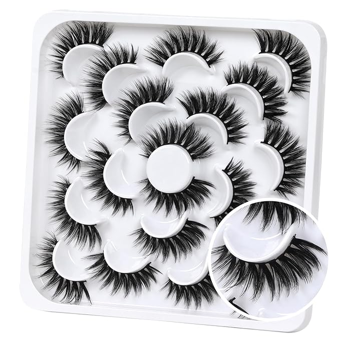 Veleasha Lashes 10 Pairs Natural Fluffy False Eyelashes Soft Wispy Lashes 3D Faux Mink Lashes Pack (V42)