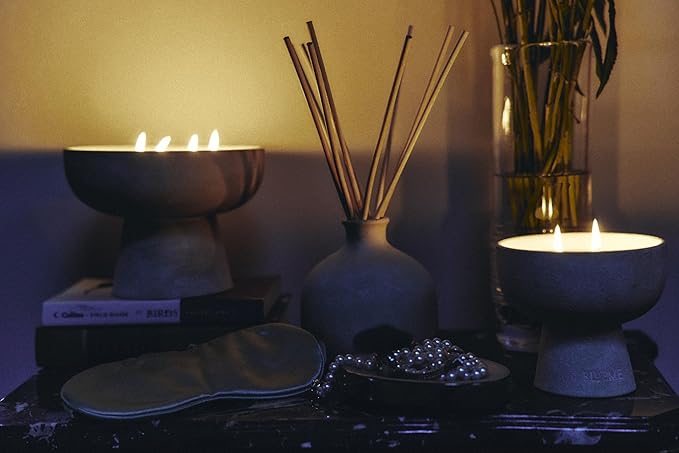 Blueme Sleep Candle | Lavender & Cypress | 2 Wick - Refillable Wellness Candle with Essential Oils, Hand Finished & Poured Soy Wax Blend Ceramic Vessel, Natural Cotton Wicks | Medium 12 oz