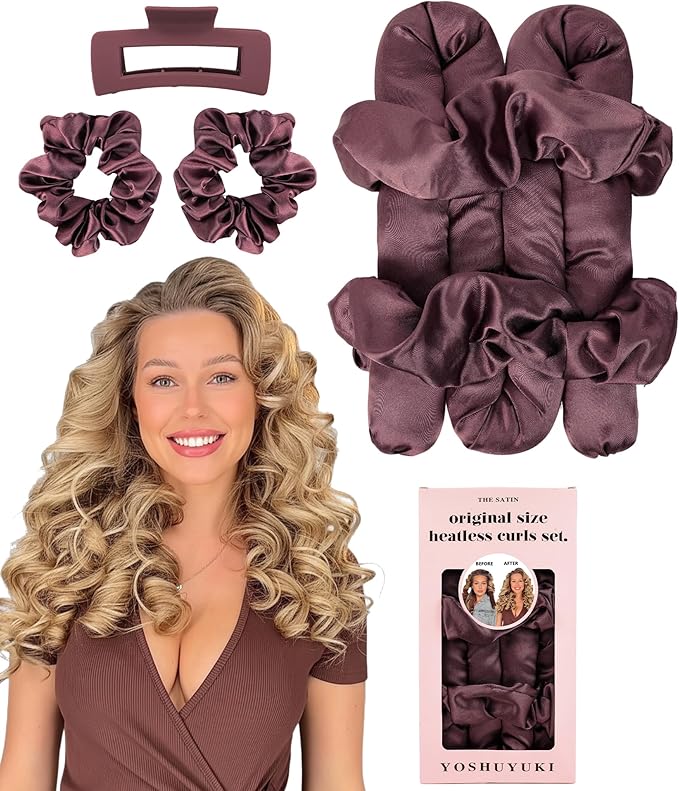Original Heatless Curls Overnight Hair Curler to Sleep In Soft Large Hair Rollers Flexi Rods for Long Hair Blowout Look, No Heat Overnight Curls Satin Heatless Curling Rod Set with Claw Clip