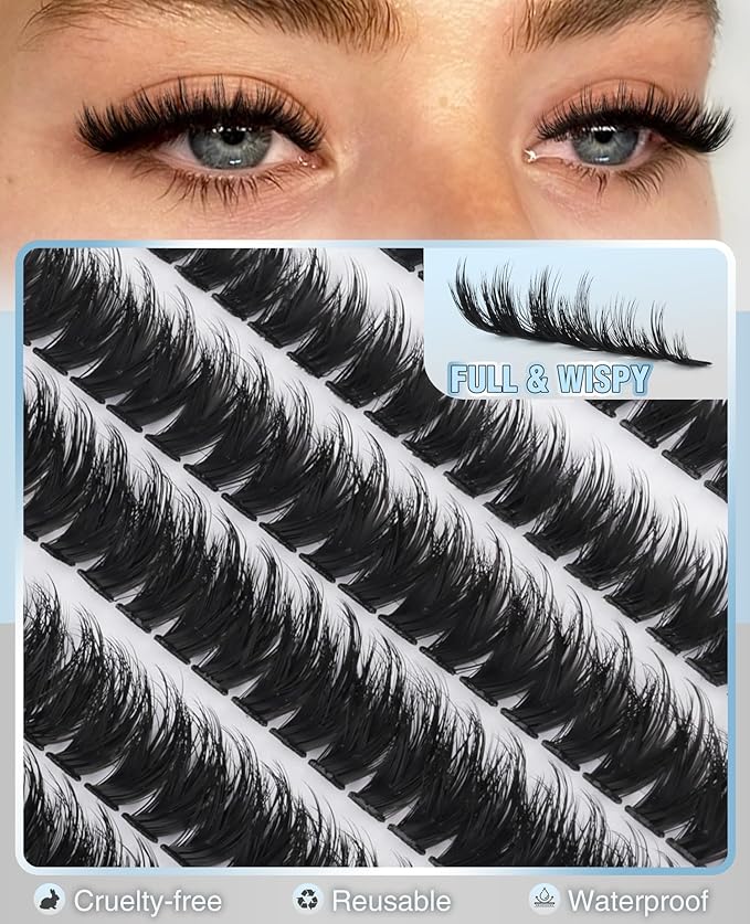 Hybrid Lash Clusters Fluffy Individual Lashes 10-15MM Natural Cluster Eyelash Extensions D Curve Wispy Cluster Lashes Reusable Soft Faux Mink Eyelash Clusters 240Pcs