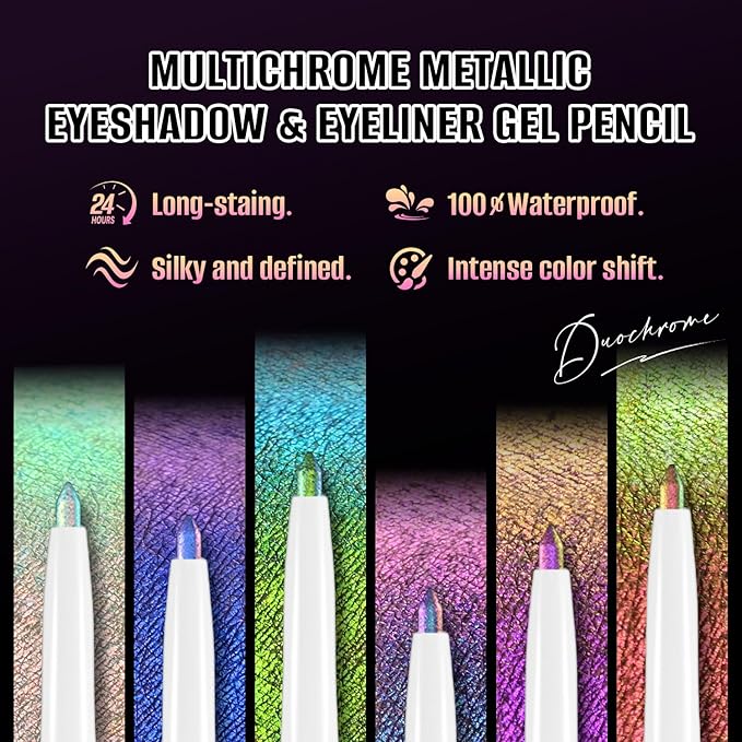 CHARMACY Chameleon Chrome Eyeliner, Multichrome Shifting Colors Metallic Glitter Eye Makeup, Waterproof Smudgeproof Gel Eyeliner, Long Lasting Wear, Vegan & Cruelty Free (B04)