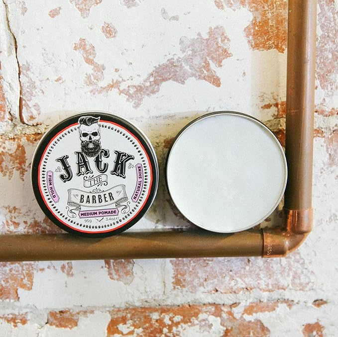 Jack the Barber - Medium Pomade for Hair Styling, Enhances Hair Thickness, Water Soluble No Flaking, Firm Hold, Ideal for Short to Medium Hair Length Styles, 3.4oz