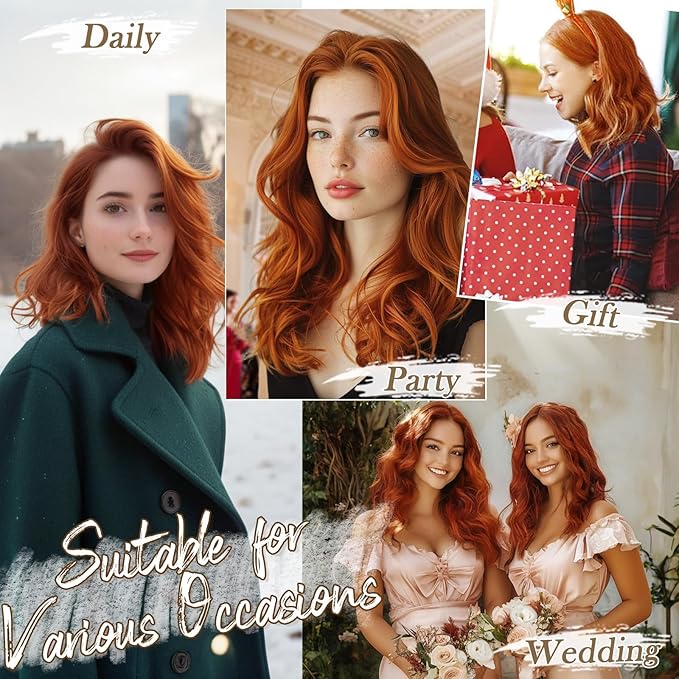 BARSDAR Copper Red Clip in Hair Extensions - 12 Inch Short Wavy Copper Red Clip in Hair Extensions for Women - 6PCs Full Head Thick Soft Synthetic Auburn Hairpieces Daily Party