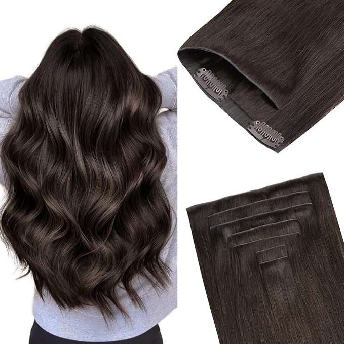 GOO GOO Invisi Edge Clip in Hair Extensions 22inch 160g 7Pcs Injected Seamless PU Clip in Hair Extensions, Virgin Real Human Hair, #2A Light Brown
