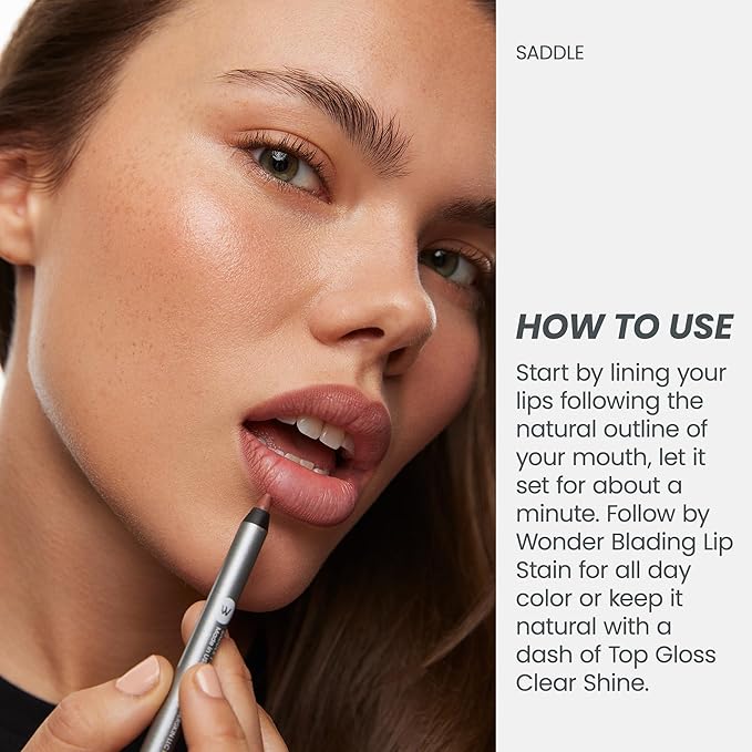 Wonderskin Lip Liner Pencil - 360 Contour Lipliner, Long Lasting, Sharpenable, Waterproof and Transfer-Proof Brown Lip Liner Pencil (Saddle)