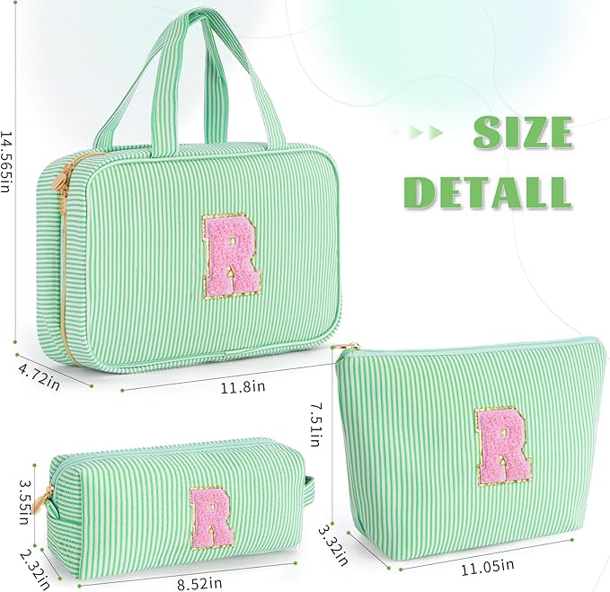 Fystdtote Tween Girls Trendy Stuff - Birthday, Graduation, Mother's Day, Bridesmaid Gifts for Women,Teachers,Sisters - Initial Toiletry Bag Makeup Bag Cosmetic Travel Bag - Green R