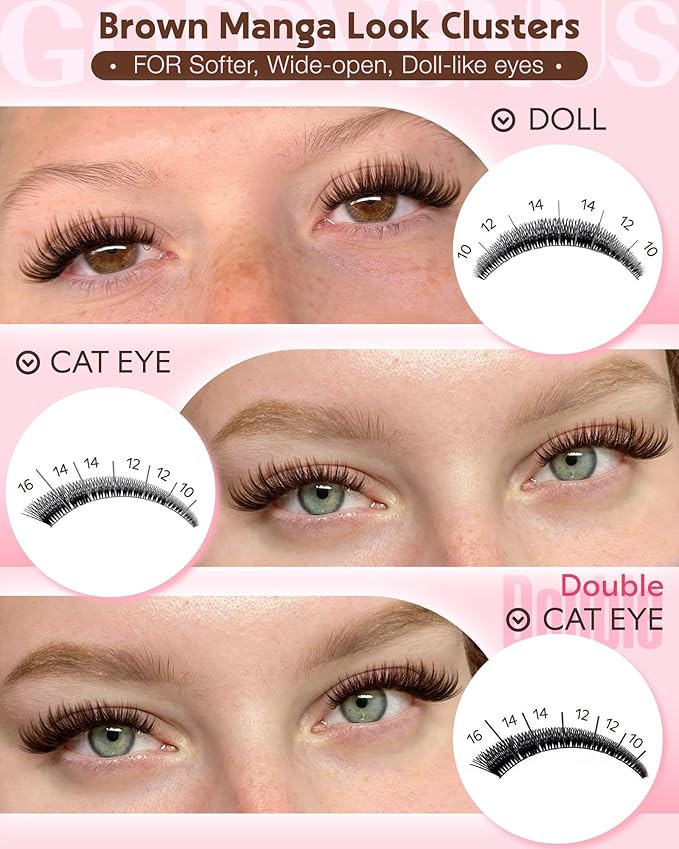 Brown Wispy Lash Clusters Manga Eyelashes Clusters Natural Cluster Eyelash Extensions Fairy DIY Lash Extension Anime C Curl Waterproof Individual Eye Lashes