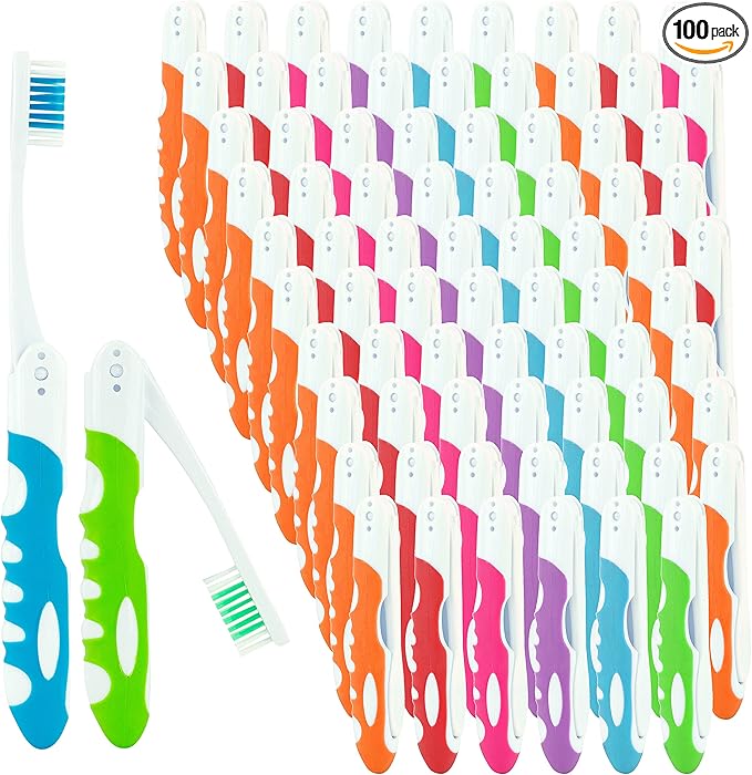 Bulk Portable Toothbrushes, Individually Wrapped, Manual Disposable Travel Toothbrush Set for Adults, Medium Soft Large Head, Multi Color Travel Toothbrush Kit (100 Pack - Medium)