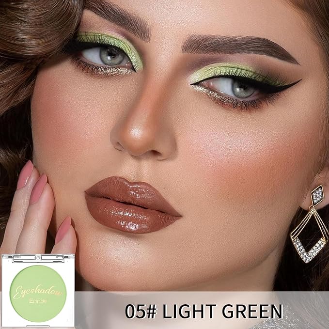 Erinde Single Lime Green Matte Eyeshadow Palette, Velvet Eye Shadow Compact Powder Natural Makeup, Long-Lasting Eye Makeup, Ultra-Blendable, Pigmented Color, Vegan Formula, 05# LIGHT GREEN