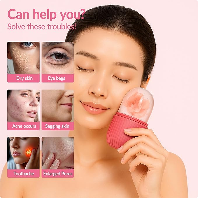 Brookstone IcyGlow Facial Rollers with Rose - Ice Roller for Face, Neck & Under Eyes - Cold Therapy Massager for Puffiness, Redness & Skincare Routine - Soothing Ice Face Roller for Cooling