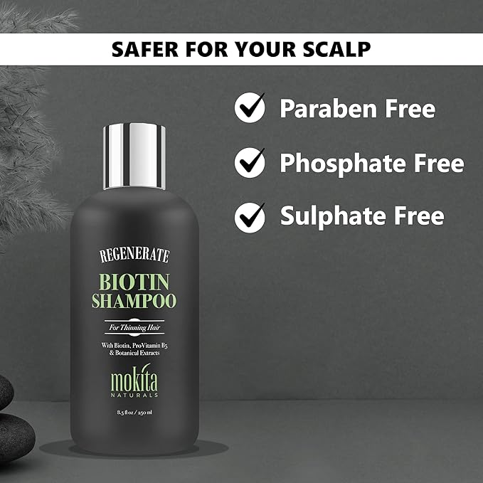 Mokita Naturals Hair Volumizing and Regrowth Shampoo for Thinning Hair, Sulfate-Free & Vegan-Friendly, 8.5 Ounces
