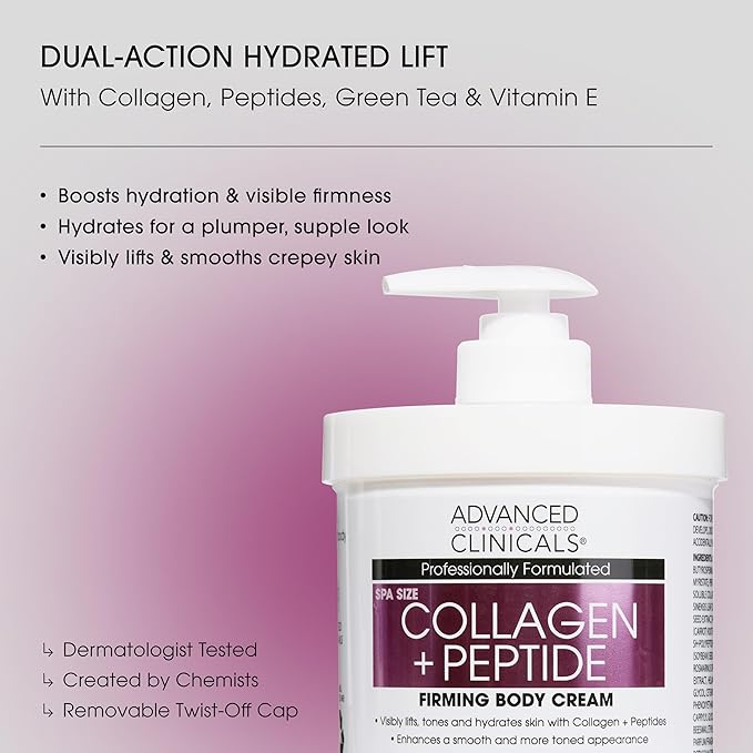 Advanced Clinicals Collagen Peptides Body Lotion & Face Moisturizer | Peptide Infused Collagen Lotion For Women & Men Helps Improve Look Of Crepe Skin, Wrinkles, & Uneven Dry Skin Texture, 2-Pack