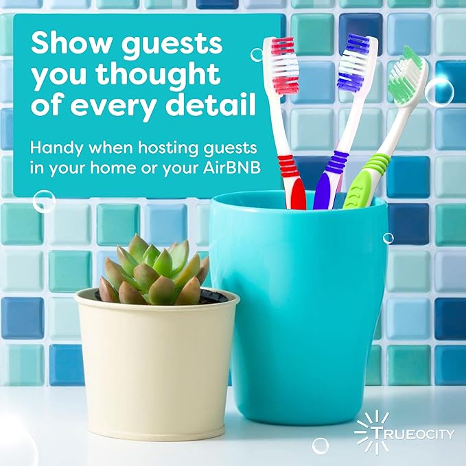 Trueocity Toothbrushes Bulk Individually Wrapped – 55 Pack Medium Bristle, Multi-Colored Toothbrushes for Adults and Kids, Travel & Hospitality Multi-Pack